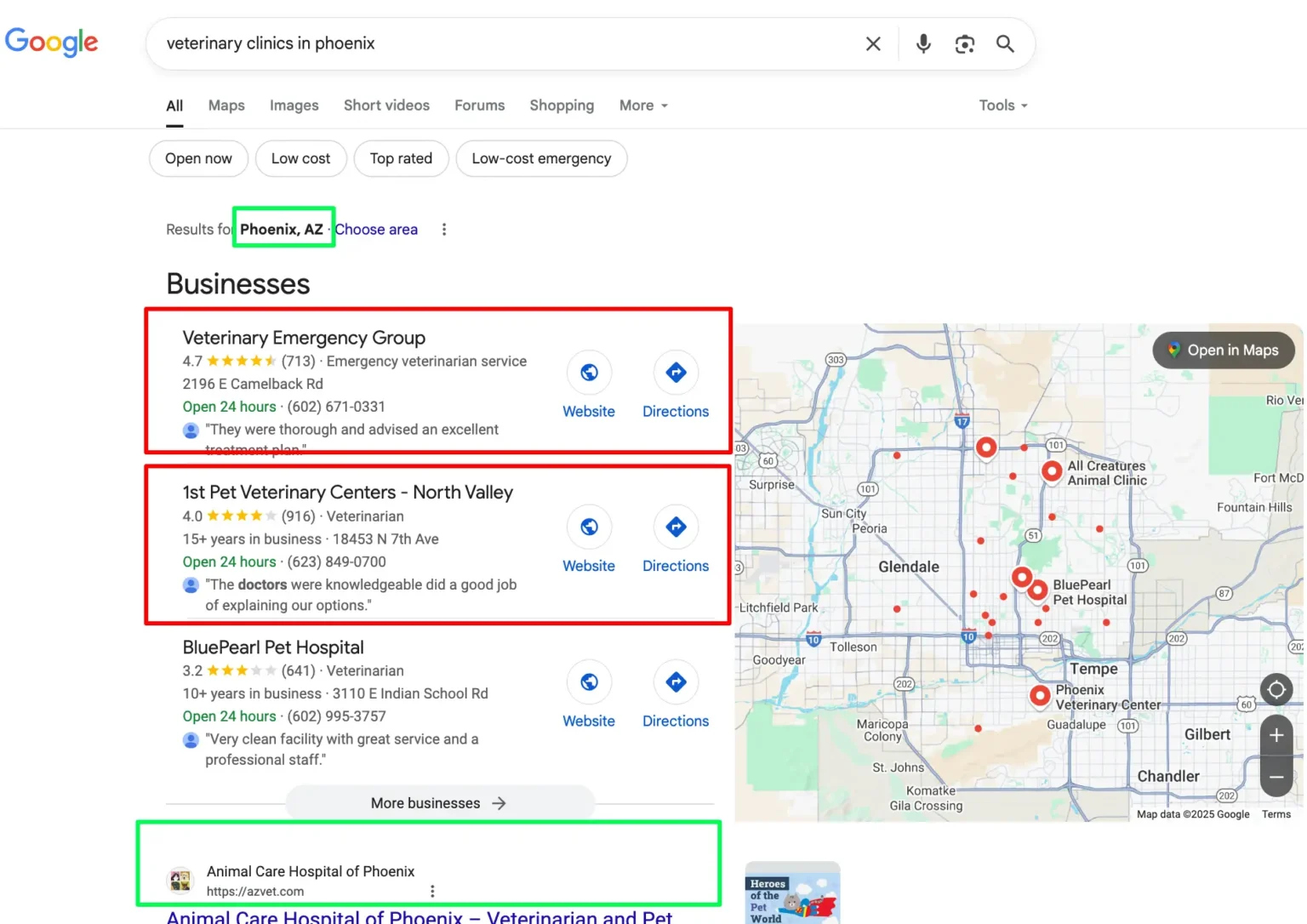 Local SEO mappack for vet clinics in Phoenix