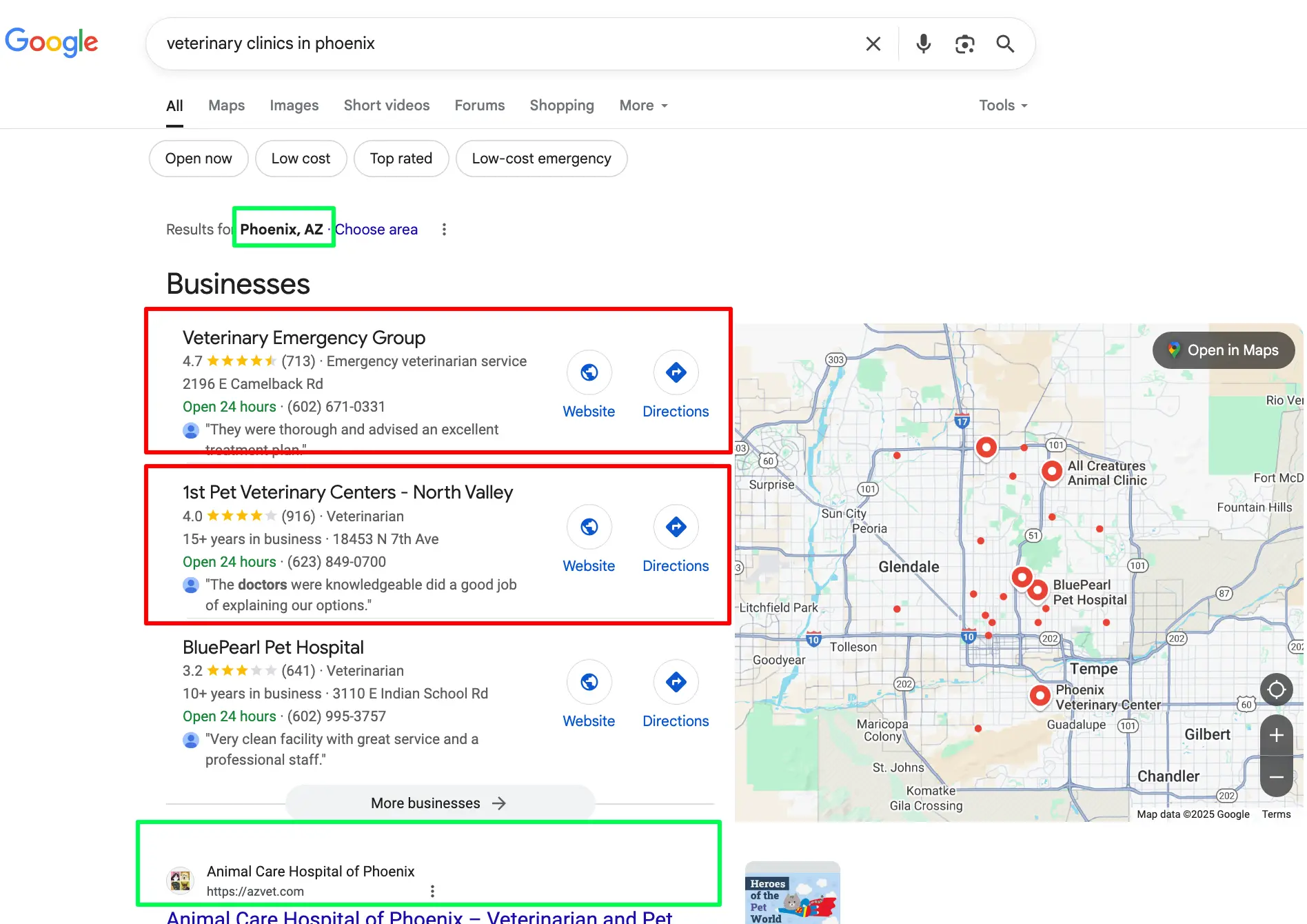 Local SEO mappack for vet clinics in Phoenix